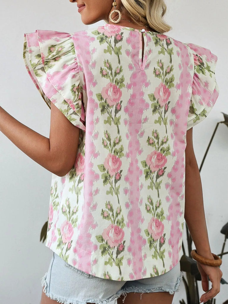 Love You A Bunch Floral Ruffle Sleeve Blouse