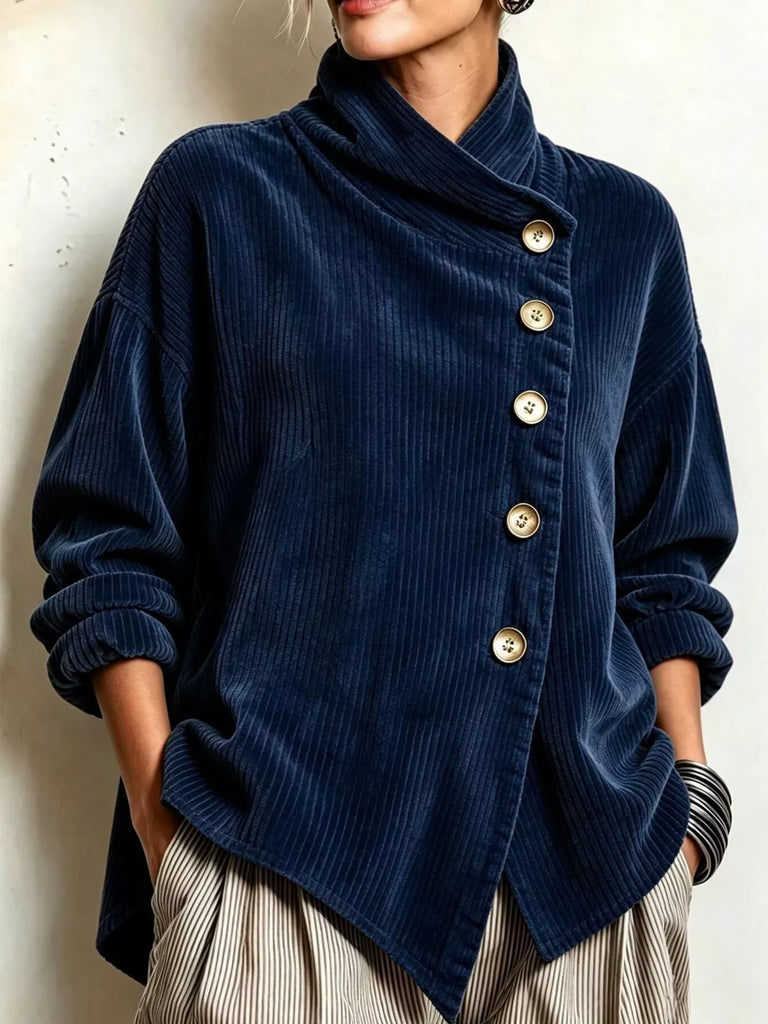 LaLa Asymmetric Button-Down Corduroy Jacket
