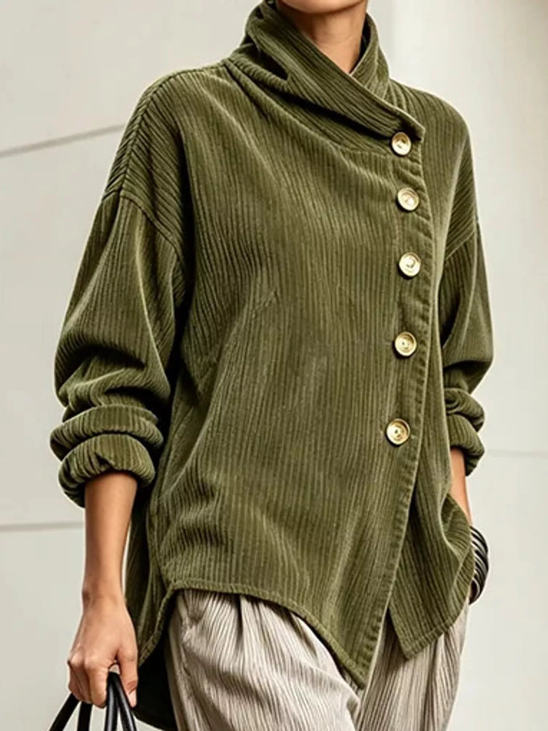 LaLa Asymmetric Button-Down Corduroy Jacket