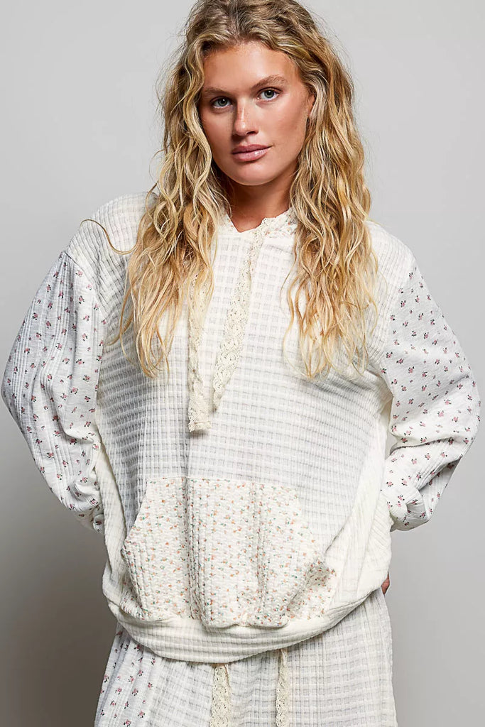 Mixed Knit Hoodie with Kangaroo Pocket by POL