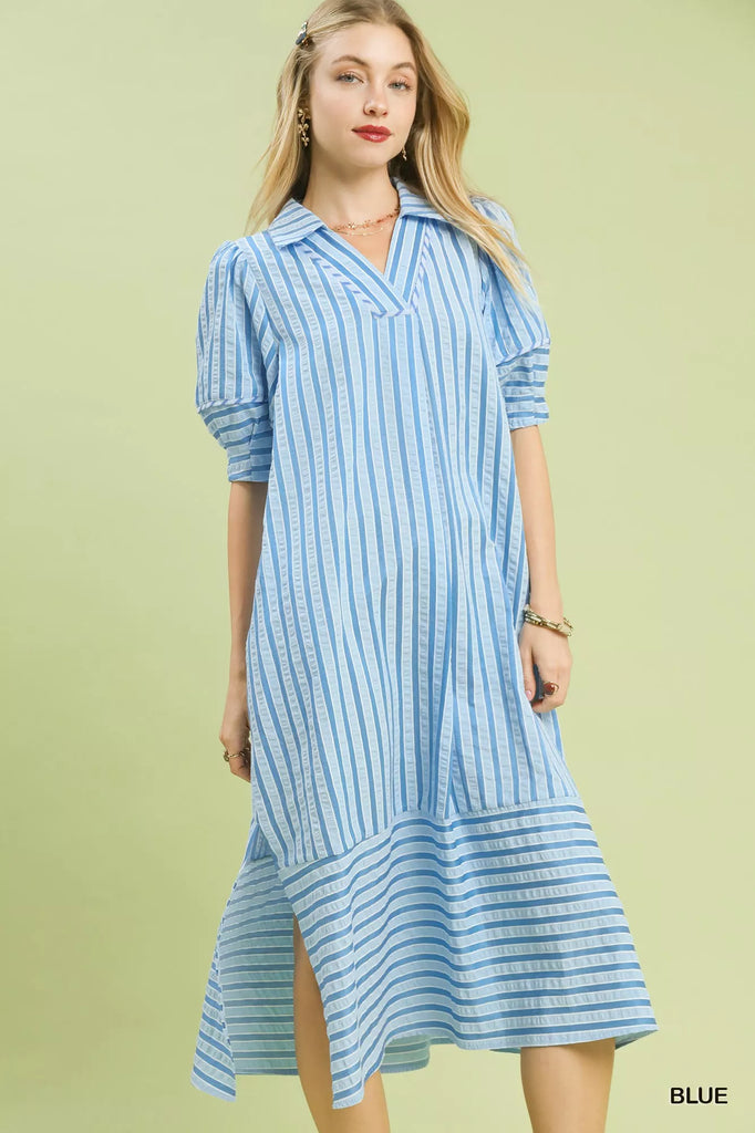 Saltwater Striped Puff Sleeve Dress by Umgee