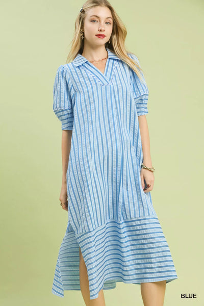 Saltwater Striped Puff Sleeve Dress by Umgee