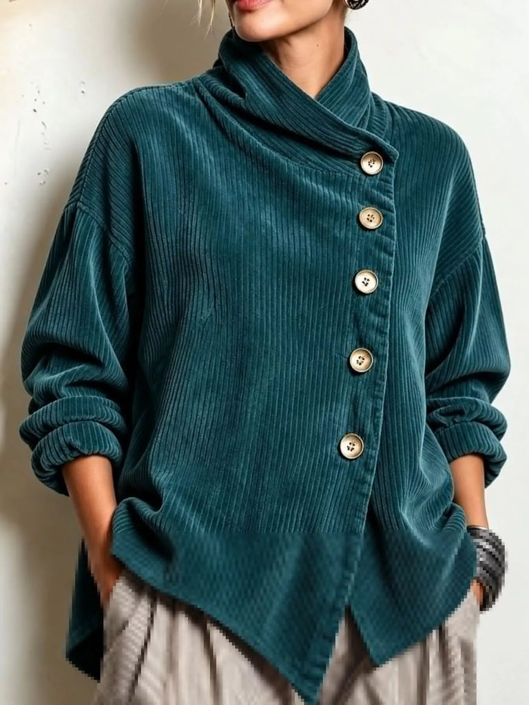 LaLa Asymmetric Button-Down Corduroy Jacket