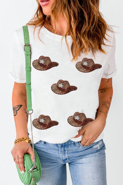Wanna Be A Cowgirl Sequin Hat T-Shirt