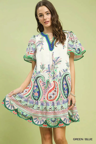 Paisley Flutter Sleeve Dress by Umgee