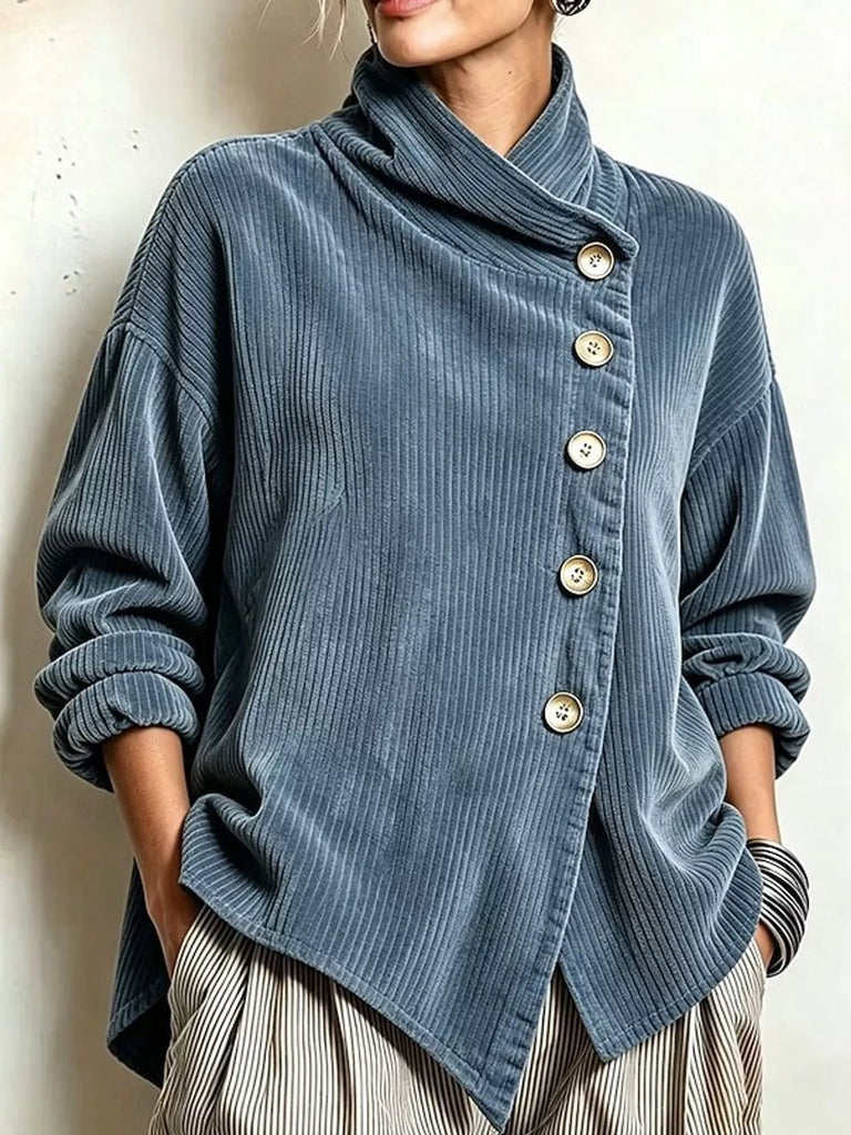 LaLa Asymmetric Button-Down Corduroy Jacket