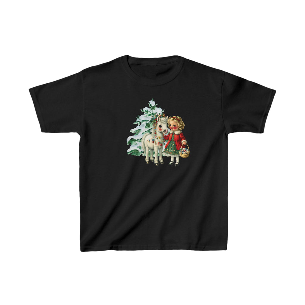 Kids Vintage Retro Christmas Girl and Pony Horse Shirt
