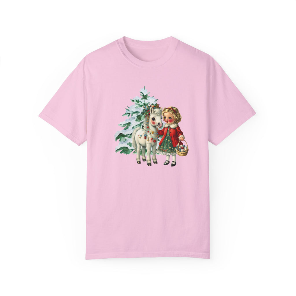 Retro 1950s Vintage Christmas Girl and Pony Horse Shirt