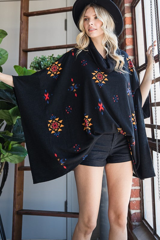 Howl at the Moon Aztec Print Poncho