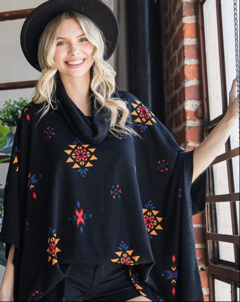 Howl at the Moon Aztec Print Poncho