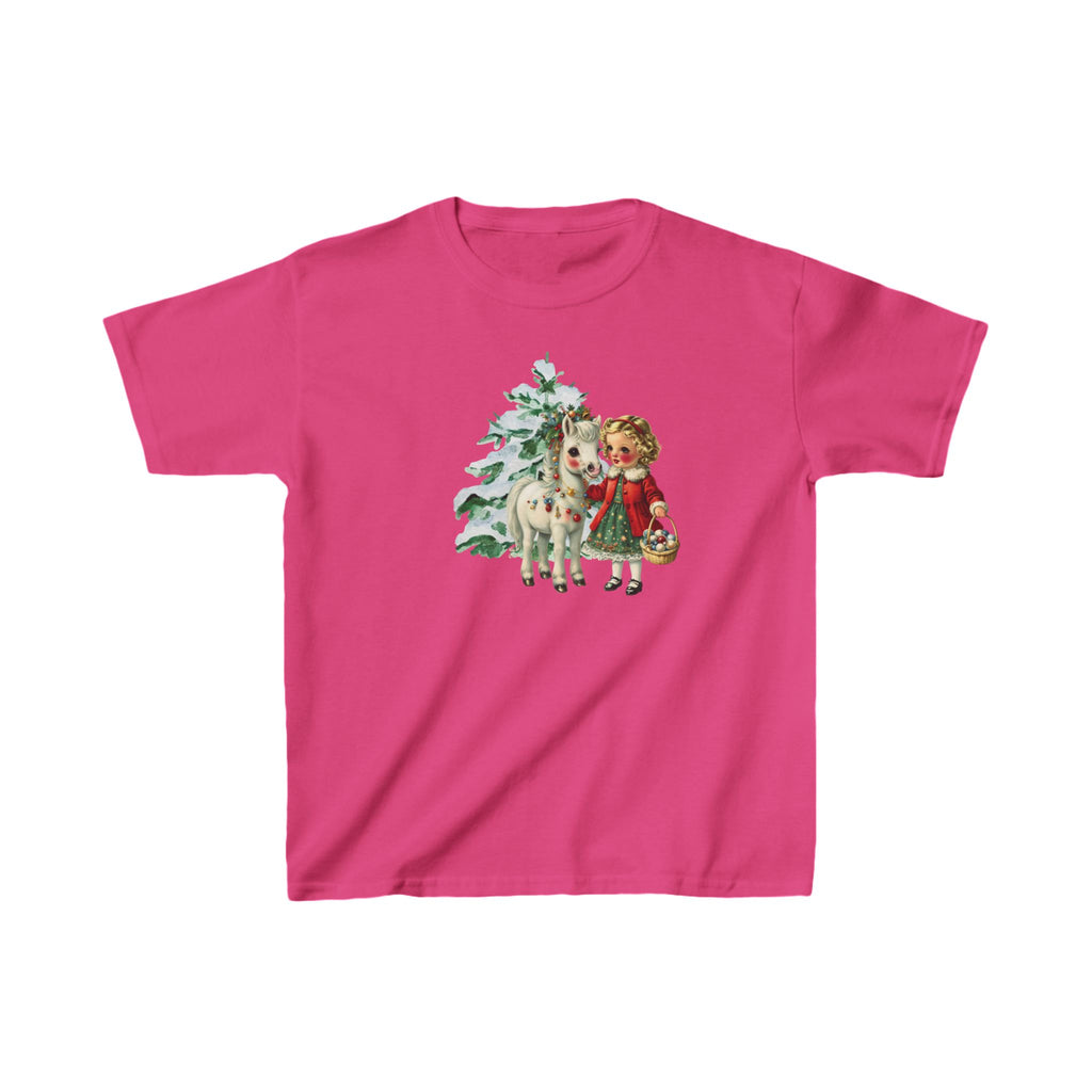 Kids Vintage Retro Christmas Girl and Pony Horse Shirt