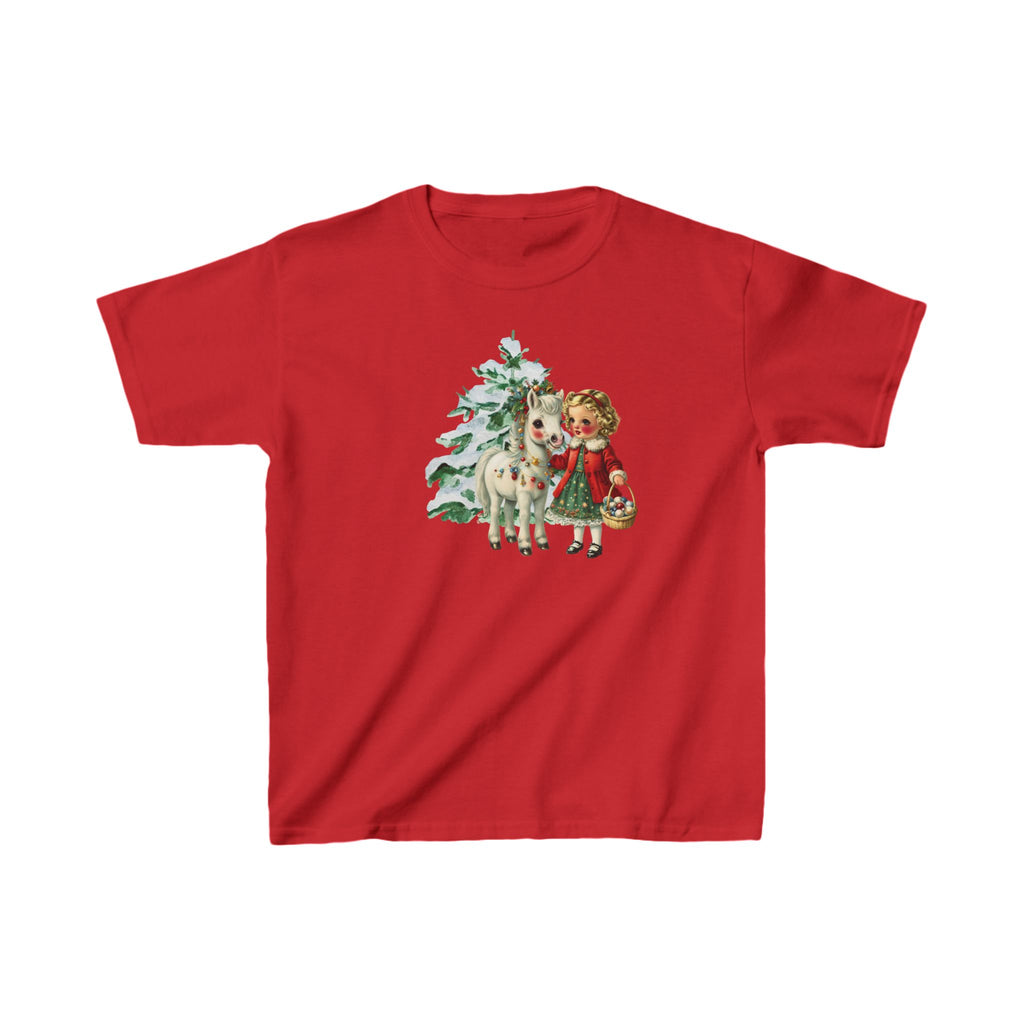 Kids Vintage Retro Christmas Girl and Pony Horse Shirt