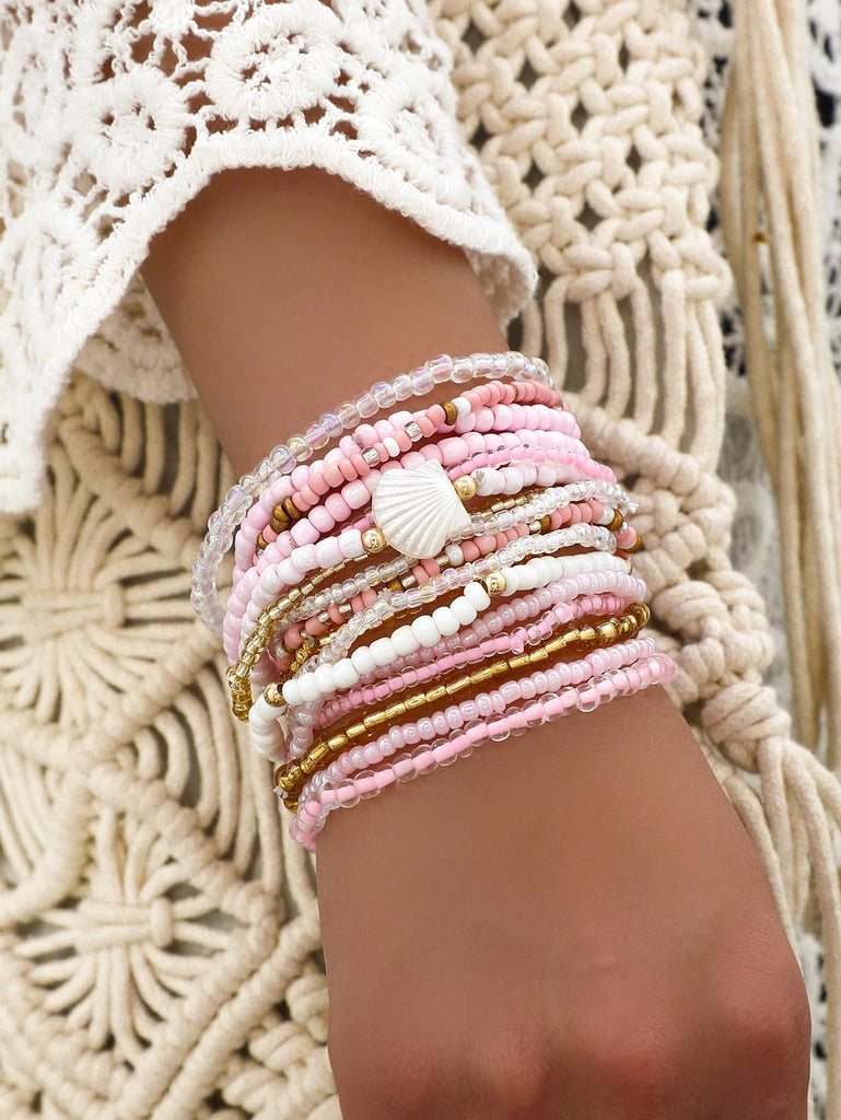 Pink Beaded Stack Bracelet