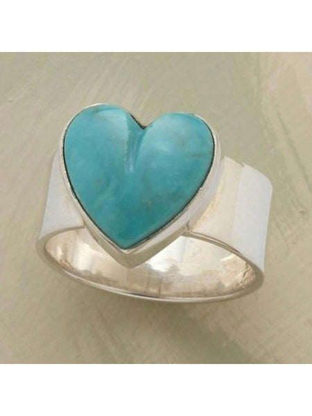 Turquoise Heart Shaped Silver Tone Ring