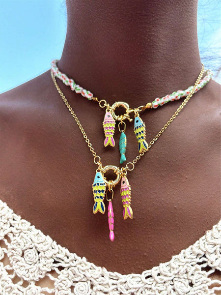 Smooth Sailing Colorful Fish Charm Necklace