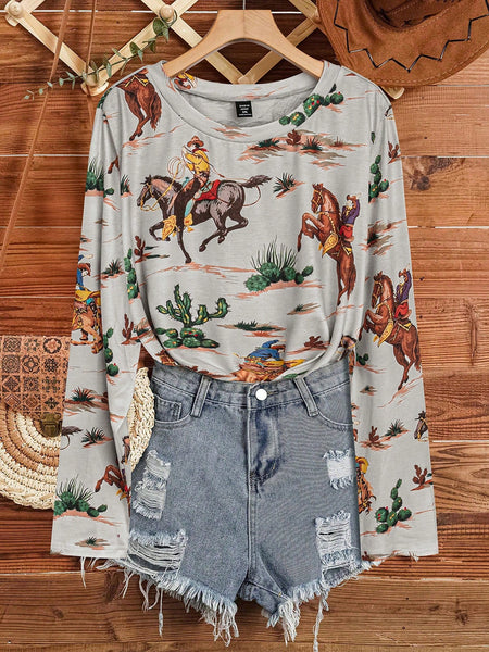 Long Sleeve Retro Cowgirl Top