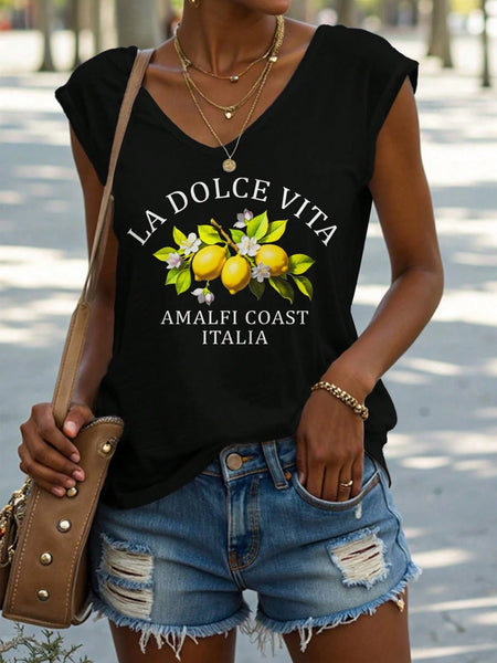 Italian Cowgirl Amalfi Coast Lemon Print Top for Curvy Gals