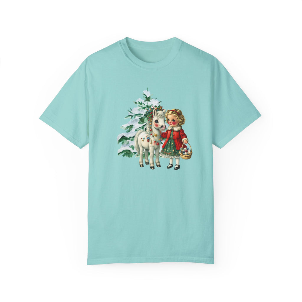 Retro 1950s Vintage Christmas Girl and Pony Horse Shirt