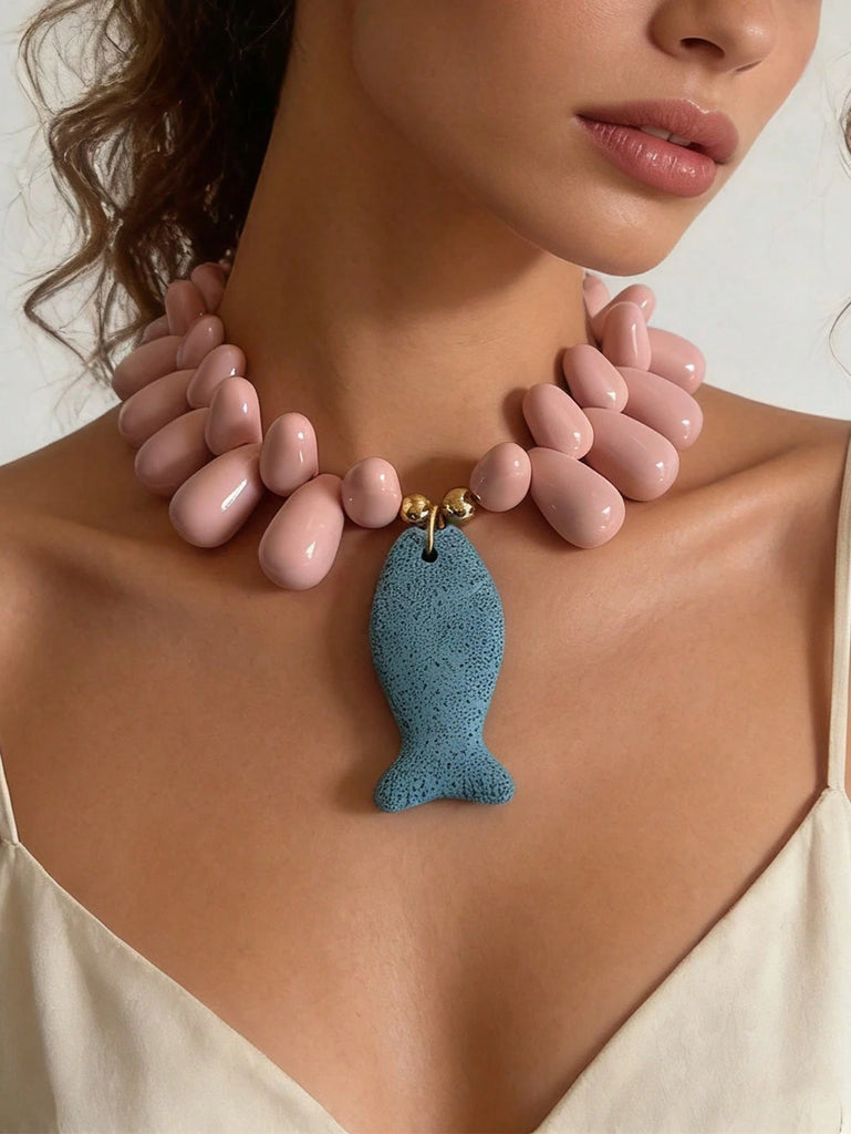 Beaded Fish Pendant Necklace