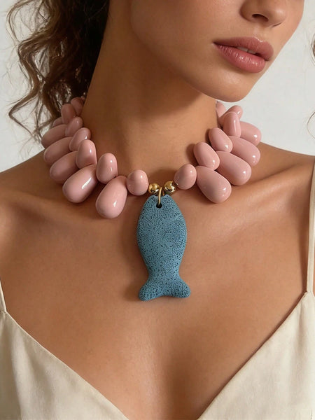 Beaded Fish Pendant Necklace