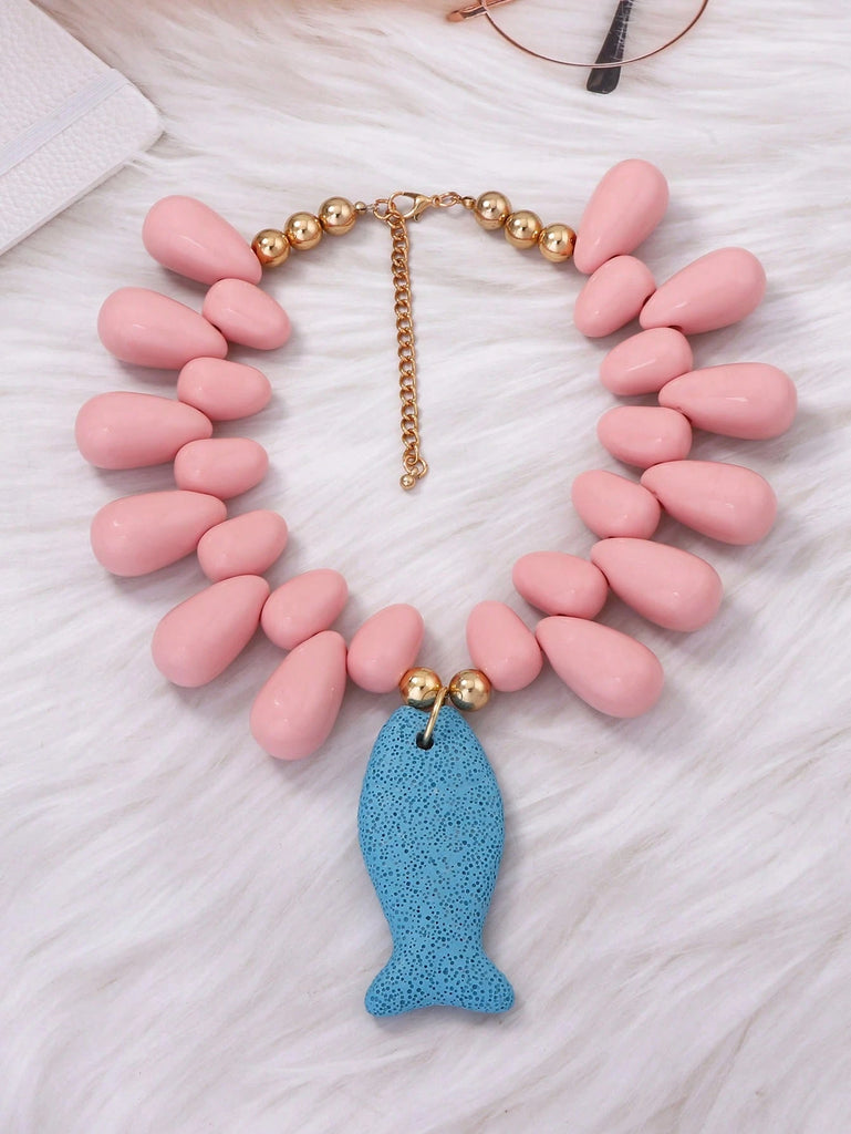 Beaded Fish Pendant Necklace