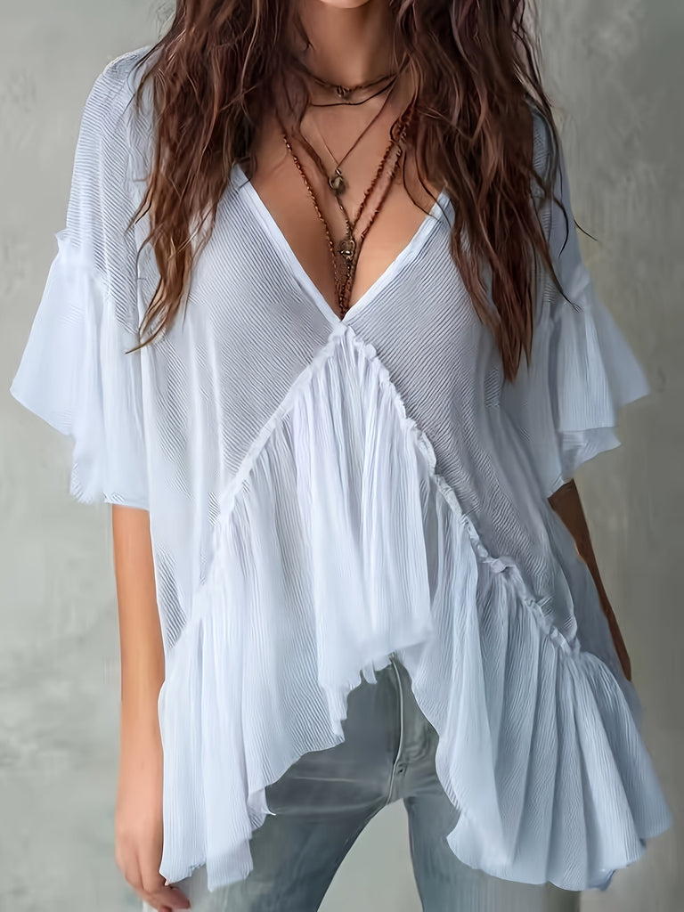 Ibiza Soft Chiffon Ruffled Blouse