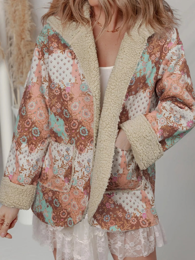 My Time Floral Sherpa Lined Hooded Jacket
