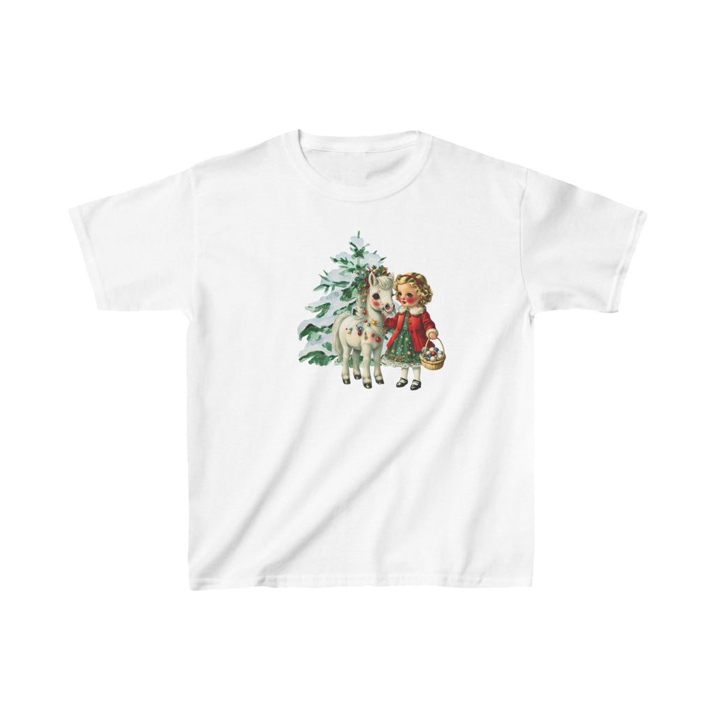 Kids Vintage Retro Christmas Girl and Pony Horse Shirt
