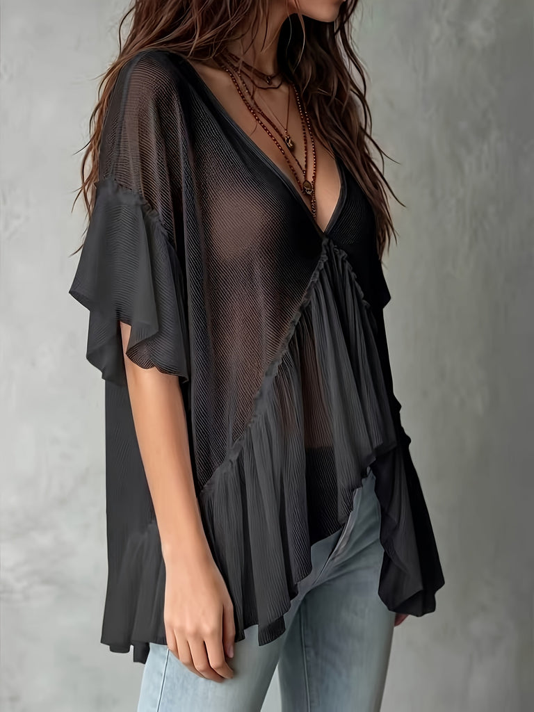 Ibiza Soft Chiffon Ruffled Blouse