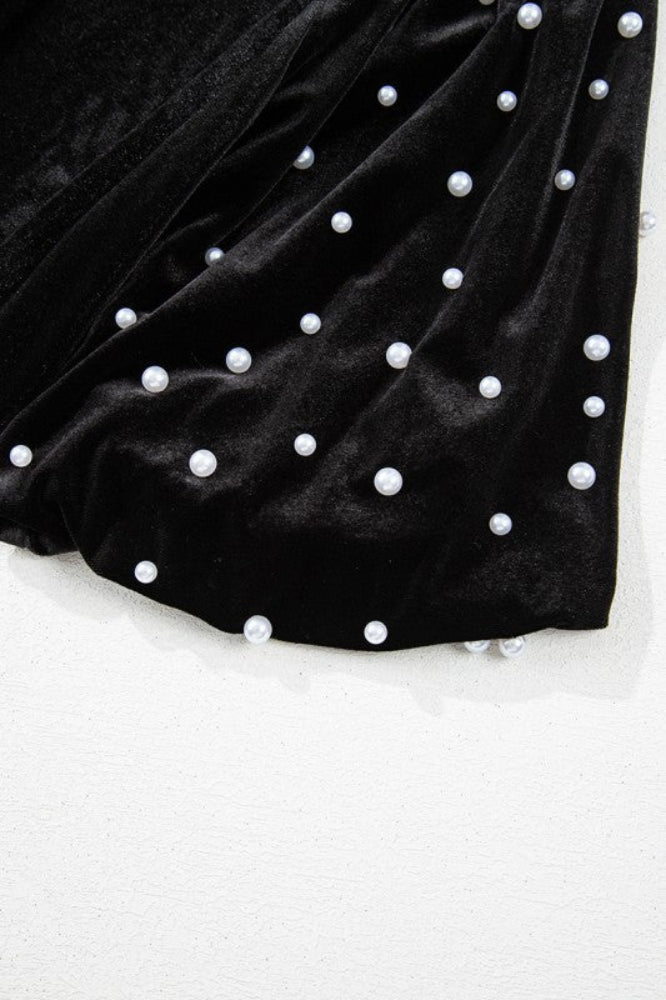 Tis the Season Pearl Beaded Velvet Top