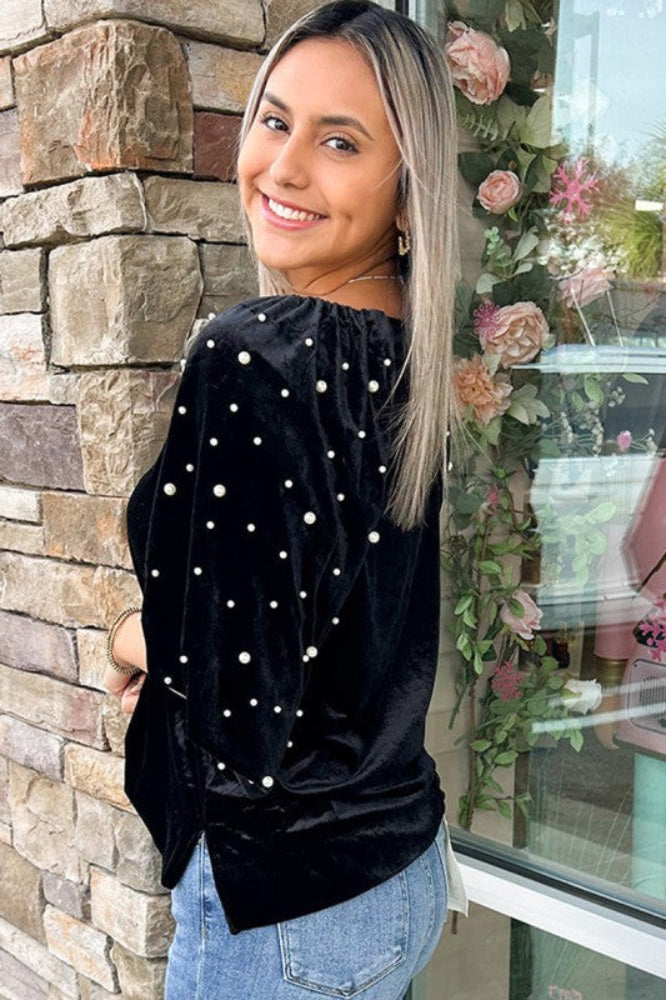 Tis the Season Pearl Beaded Velvet Top