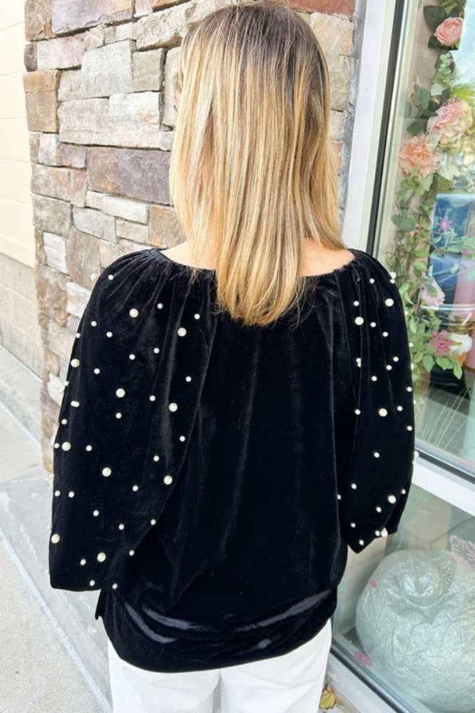 Tis the Season Pearl Beaded Velvet Top
