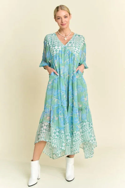 Floral Print Mixed Tiered Dress by Davi & Dani