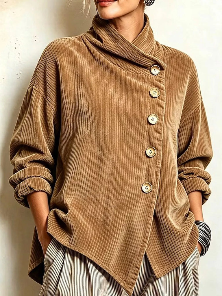 LaLa Asymmetric Button-Down Corduroy Jacket