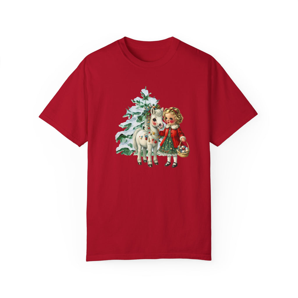 Retro 1950s Vintage Christmas Girl and Pony Horse Shirt