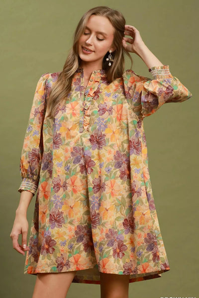 Beau Flor Mix Print Smocked Dress by Umgee