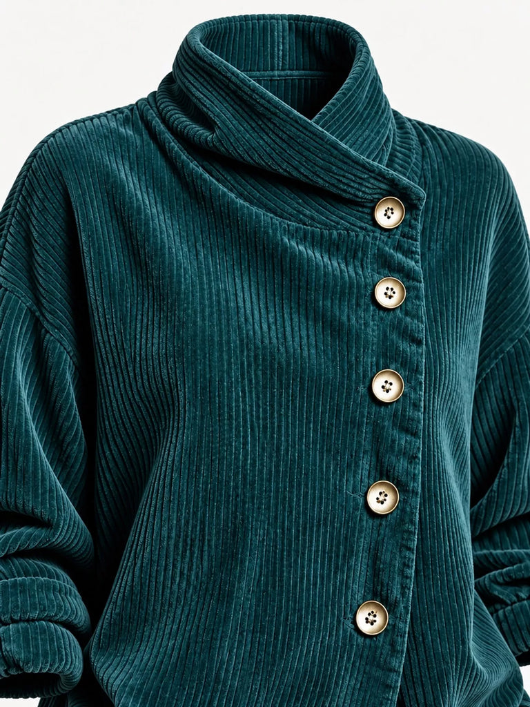 LaLa Asymmetric Button-Down Corduroy Jacket