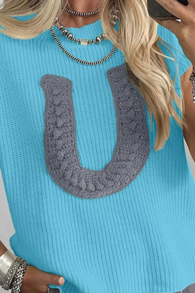 Whoa Horseshoe Cap Sleeve Sweater