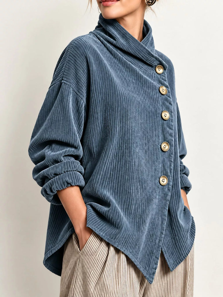 LaLa Asymmetric Button-Down Corduroy Jacket
