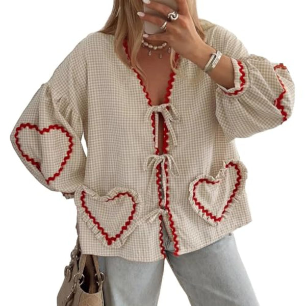 I Heart You Babydoll Tie Front Blouse
