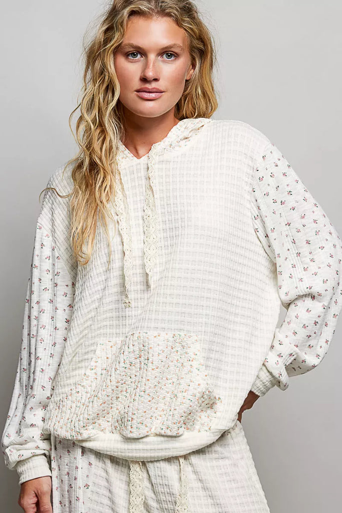 Mixed Knit Hoodie with Kangaroo Pocket by POL