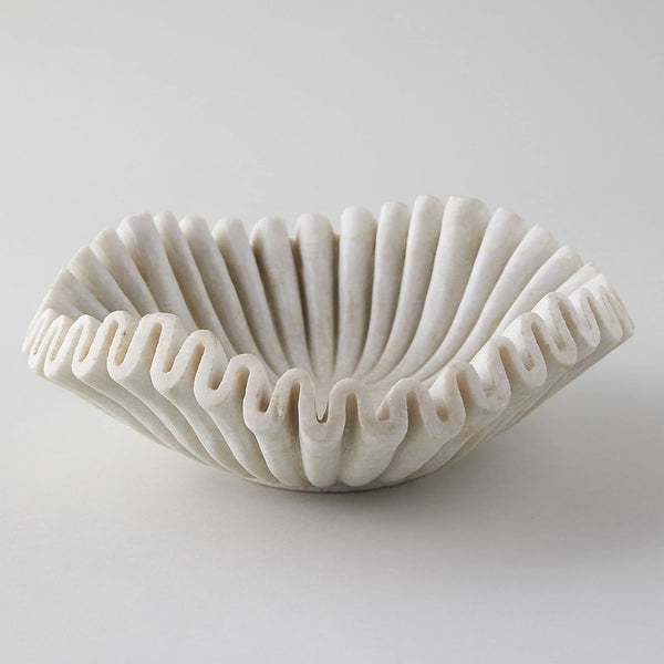 Marble Ruffled White Stone Bowl