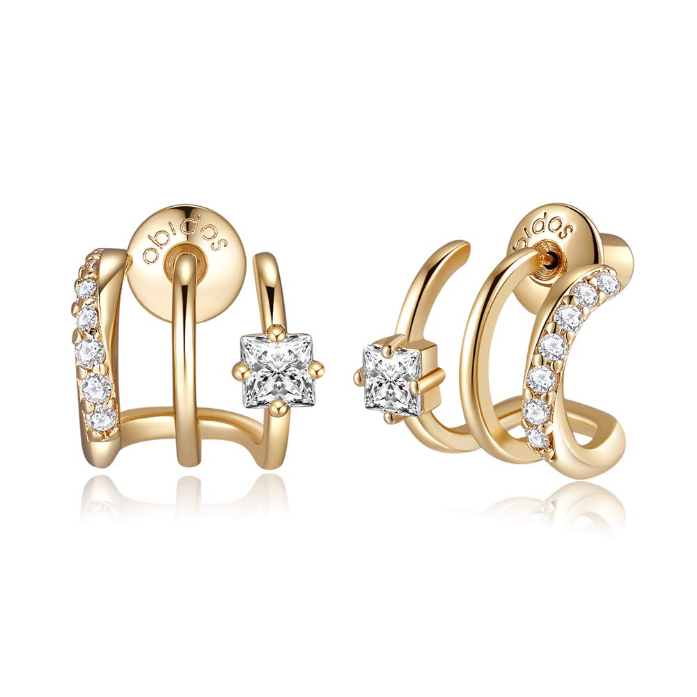 14K Gold Plated Triple Stack Illusion Hoop Earrings