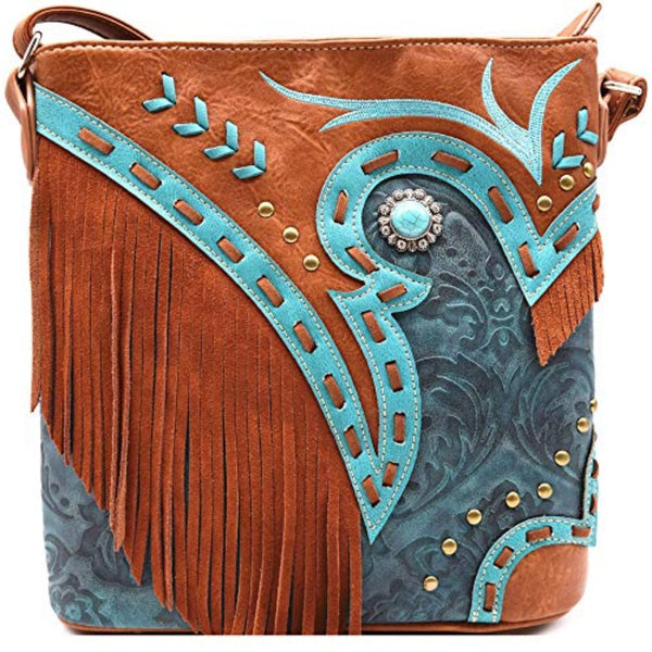 Western Cowgirl Leather Fringe Crossbody Purse