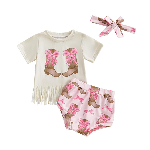 Cowgirl Up T-Shirt Tassel Top and Shorts with Headband