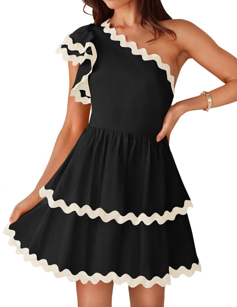 Santa Cruz Rick Rack One Shoulder Ruffle Dress