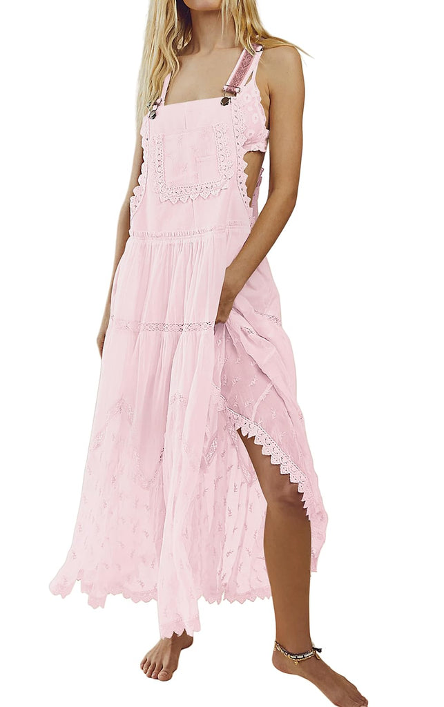 The Meadow Bib Lace Embroidered Maxi Dress