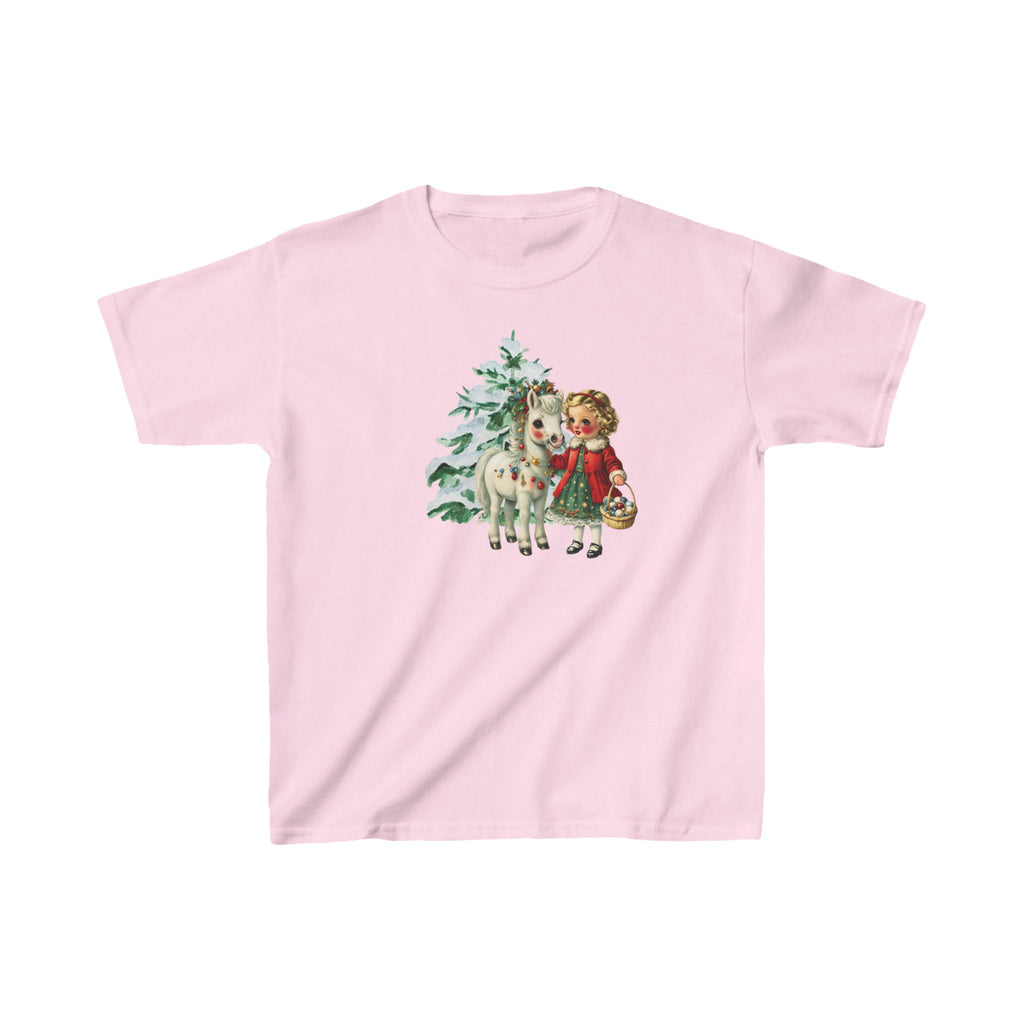 Kids Vintage Retro Christmas Girl and Pony Horse Shirt