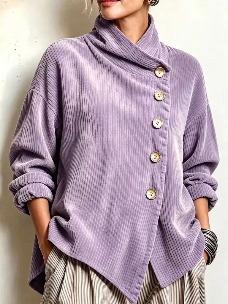 LaLa Asymmetric Button-Down Corduroy Jacket