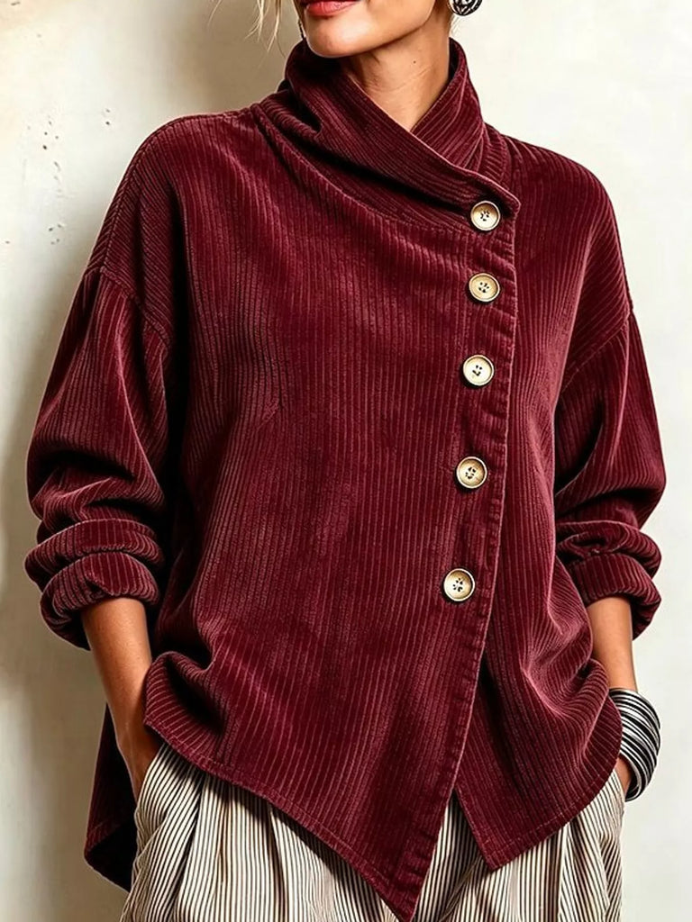 LaLa Asymmetric Button-Down Corduroy Jacket